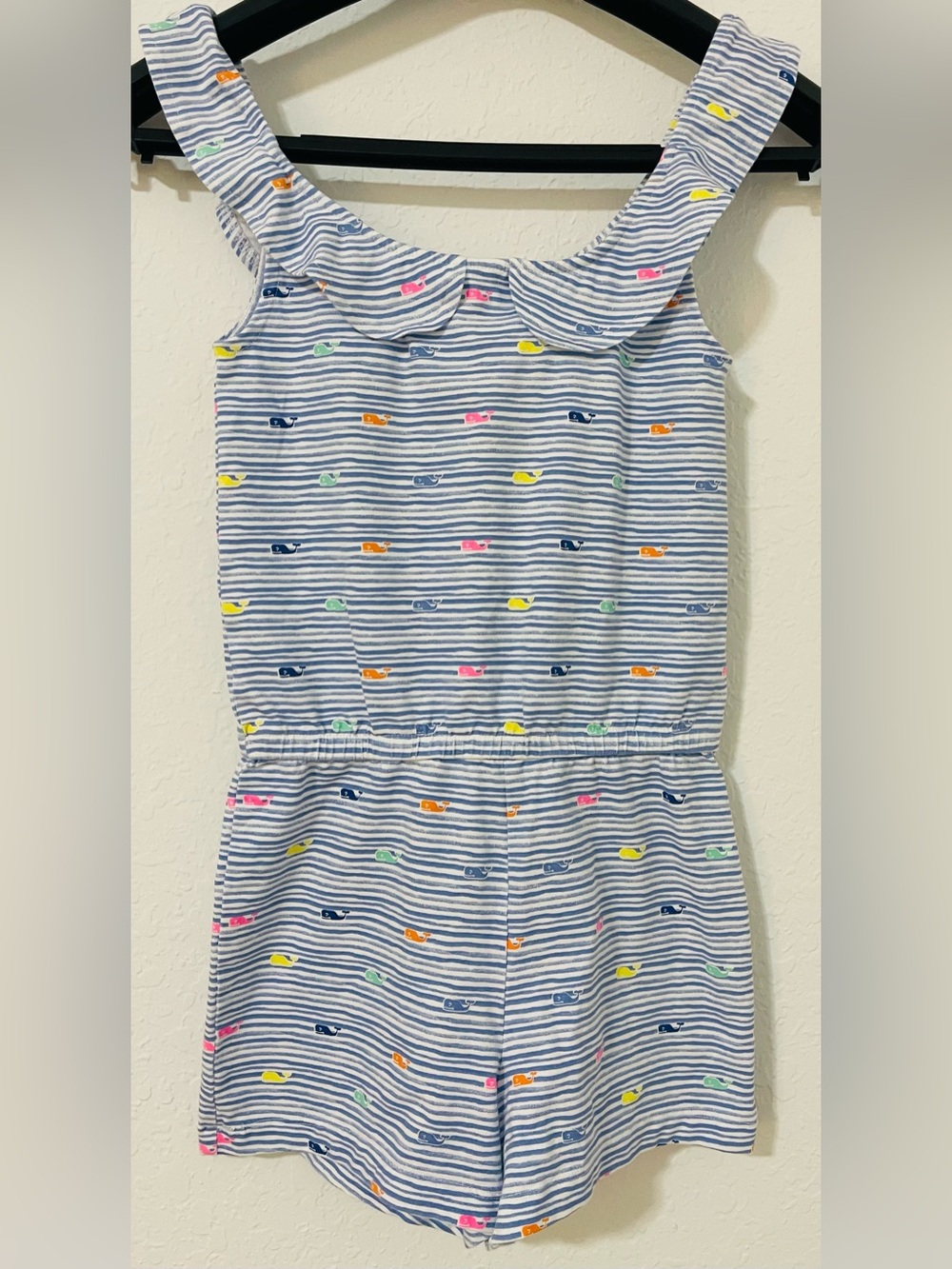 Vineyard Vines Girls Blue Stripe Whale Print Romper